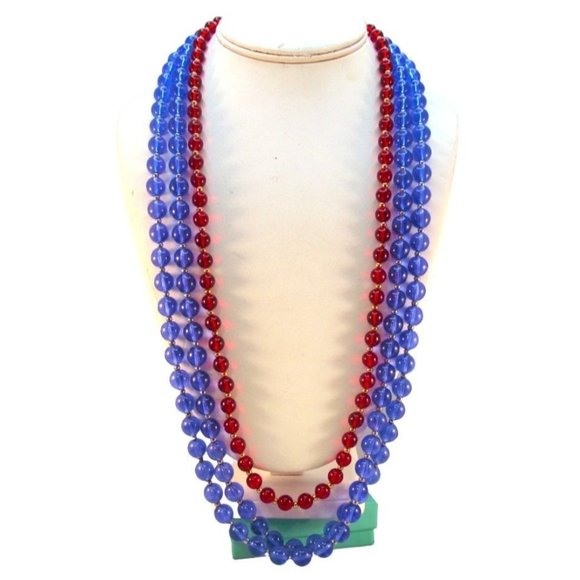 Vintage Monet Red and Blue Plastic Bead Necklaces Set of 3 - Picture 11 of 11